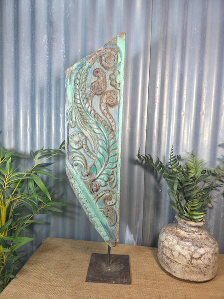 Antique 19th Century Indian Hand Carved Wooden Architectural Corbel On Stand