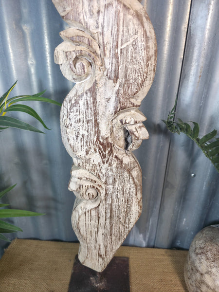 Antique 19th Century Indian Hand Carved Wooden Architectural Corbel On Stand