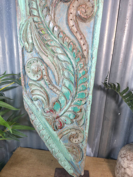 Antique 19th Century Indian Hand Carved Wooden Architectural Corbel On Stand