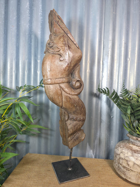 Antique 19th Century Indian Hand Carved Wooden Architectural Corbel On Stand