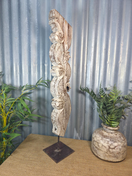 Antique 19th Century Indian Hand Carved Wooden Architectural Corbel On Stand