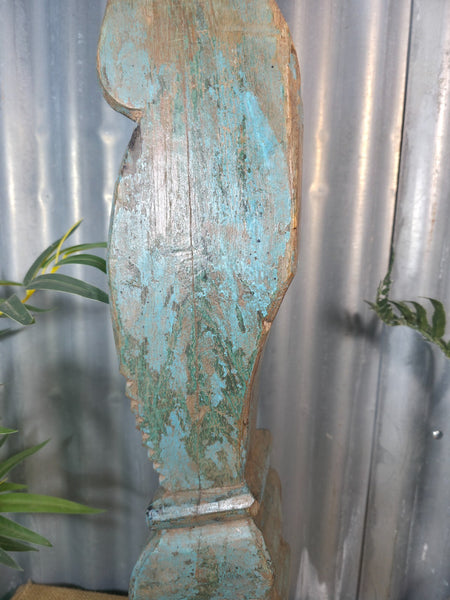 Antique 19th Century Indian Hand Carved Wooden Architectural Corbel On Stand