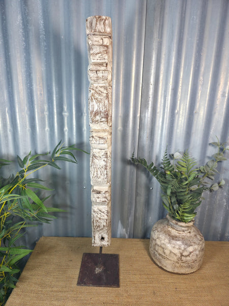 Antique 19th Century Indian Hand Carved Wooden Architectural Corbel On Stand
