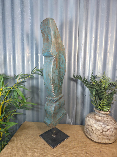 Antique 19th Century Indian Hand Carved Wooden Architectural Corbel On Stand