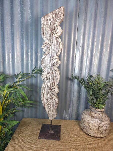 Antique 19th Century Indian Hand Carved Wooden Architectural Corbel On Stand