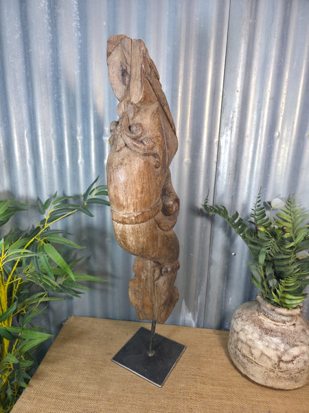 Antique 19th Century Indian Hand Carved Wooden Architectural Corbel On Stand