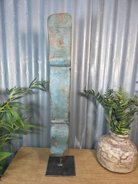 Antique 19th Century Indian Hand Carved Wooden Architectural Corbel On Stand