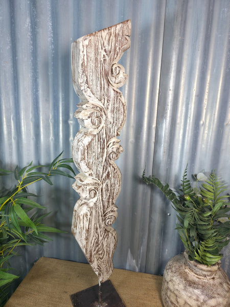 Antique 19th Century Indian Hand Carved Wooden Architectural Corbel On Stand