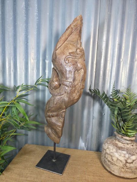 Antique 19th Century Indian Hand Carved Wooden Architectural Corbel On Stand