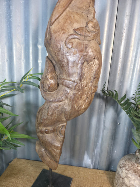 Antique 19th Century Indian Hand Carved Wooden Architectural Corbel On Stand