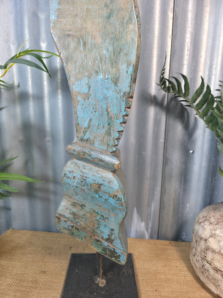 Antique 19th Century Indian Hand Carved Wooden Architectural Corbel On Stand