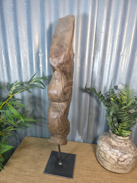 Antique 19th Century Indian Hand Carved Wooden Architectural Corbel On Stand