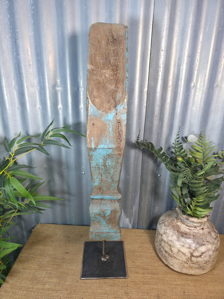Antique 19th Century Indian Hand Carved Wooden Architectural Corbel On Stand