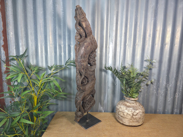 Antique 19th Century Indian Hand Carved Wooden Architectural Corbel On Stand