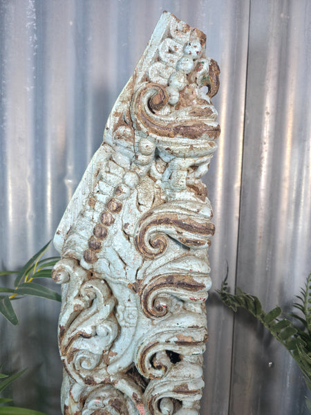 Antique 19th Century Indian Hand Carved Wooden Architectural Corbel On Stand