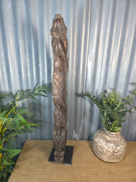 Antique 19th Century Indian Hand Carved Wooden Architectural Corbel On Stand