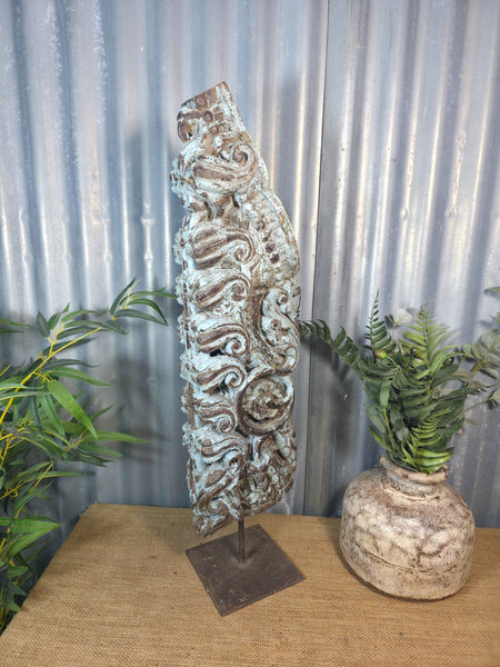 Antique 19th Century Indian Hand Carved Wooden Architectural Corbel On Stand