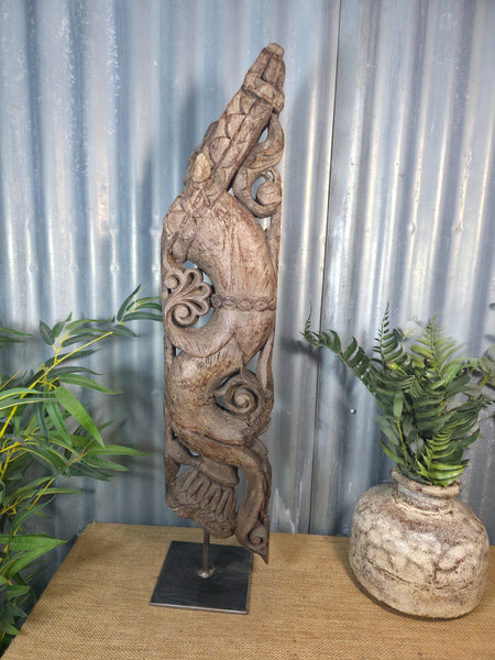 Antique 19th Century Indian Hand Carved Wooden Architectural Corbel On Stand