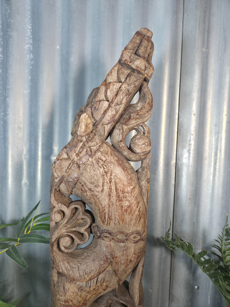 Antique 19th Century Indian Hand Carved Wooden Architectural Corbel On Stand