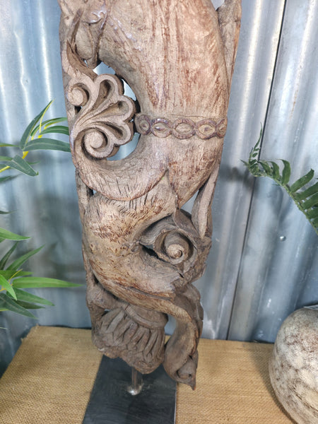 Antique 19th Century Indian Hand Carved Wooden Architectural Corbel On Stand