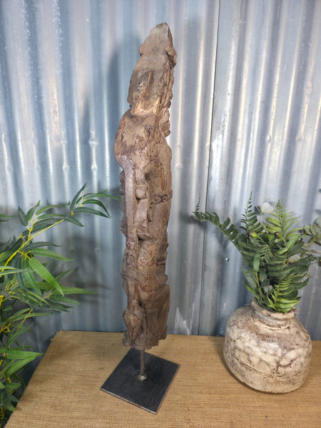 Antique 19th Century Indian Hand Carved Wooden Architectural Corbel On Stand
