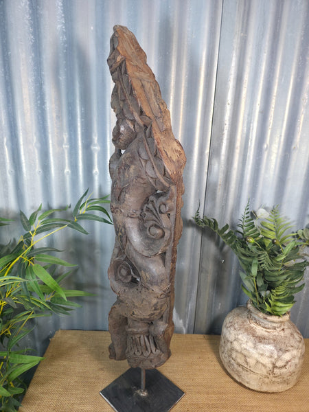 Antique 19th Century Indian Hand Carved Wooden Architectural Corbel On Stand