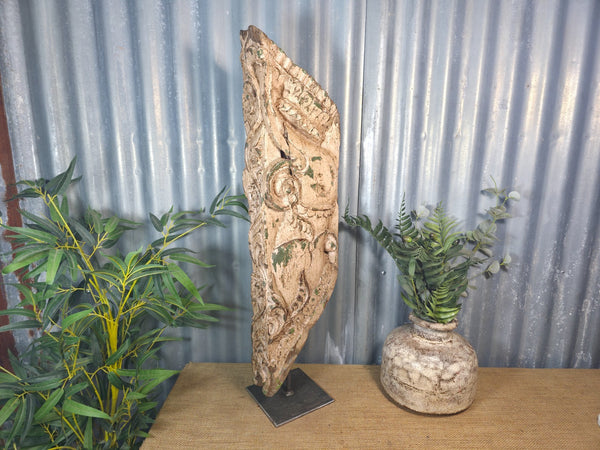 Antique 19th Century Indian Hand Carved Wooden Architectural Corbel On Stand