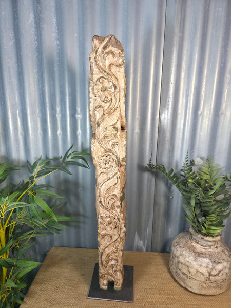 Antique 19th Century Indian Hand Carved Wooden Architectural Corbel On Stand