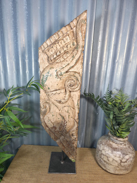Antique 19th Century Indian Hand Carved Wooden Architectural Corbel On Stand
