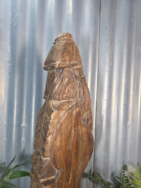 Antique 19th Century Indian Hand Carved Wooden Architectural Corbel On Stand