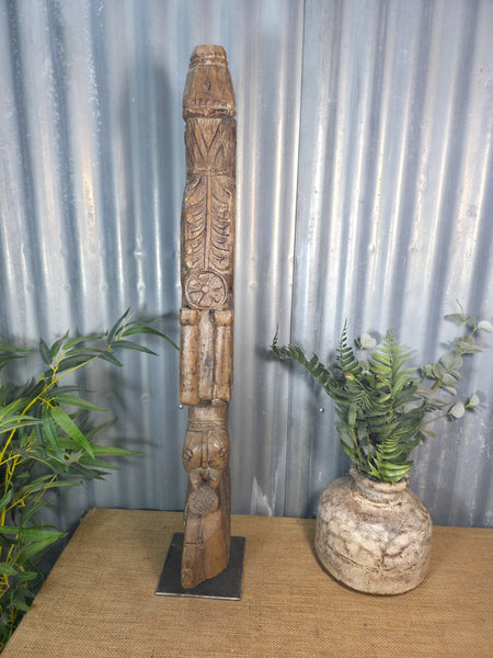 Antique 19th Century Indian Hand Carved Wooden Architectural Corbel On Stand