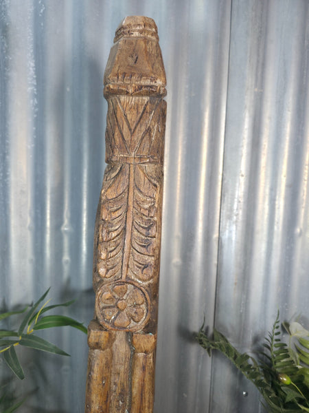 Antique 19th Century Indian Hand Carved Wooden Architectural Corbel On Stand