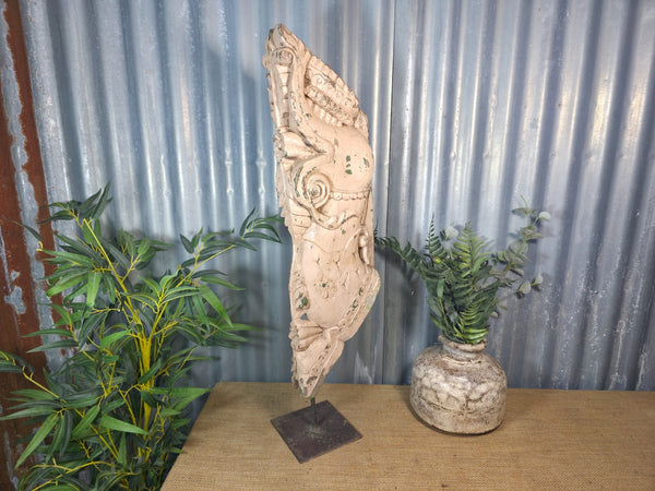 Antique 19th Century Indian Hand Carved Wooden Architectural Corbel On Stand