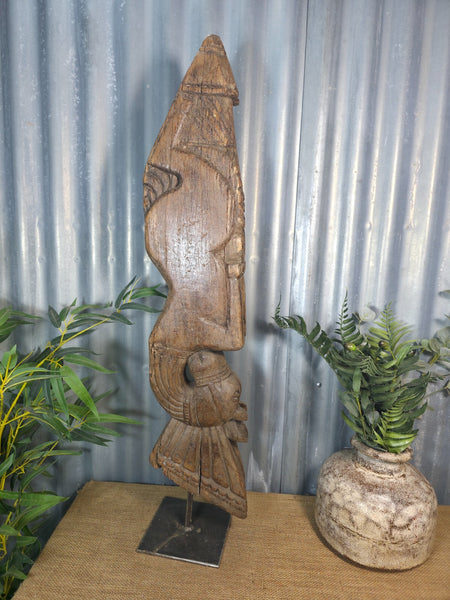 Antique 19th Century Indian Hand Carved Wooden Architectural Corbel On Stand