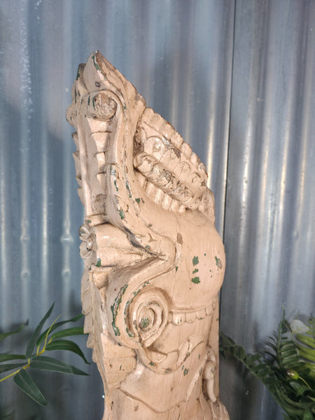 Antique 19th Century Indian Hand Carved Wooden Architectural Corbel On Stand
