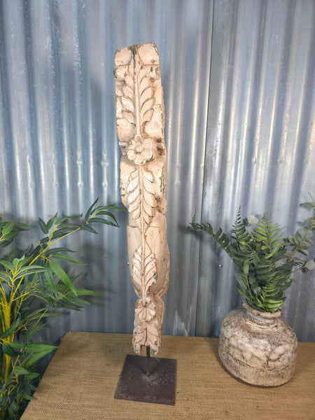 Antique 19th Century Indian Hand Carved Wooden Architectural Corbel On Stand