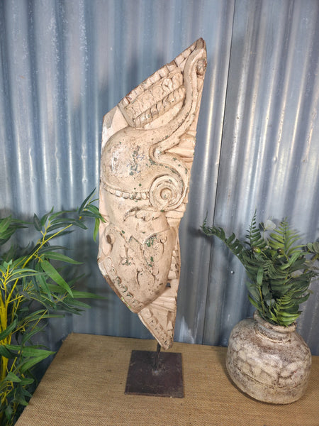 Antique 19th Century Indian Hand Carved Wooden Architectural Corbel On Stand