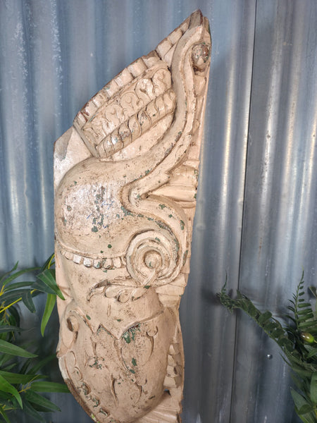 Antique 19th Century Indian Hand Carved Wooden Architectural Corbel On Stand