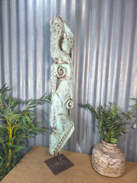 Antique 19th Century Indian Hand Carved Wooden Architectural Corbel On Stand