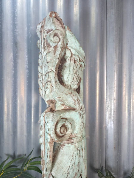 Antique 19th Century Indian Hand Carved Wooden Architectural Corbel On Stand