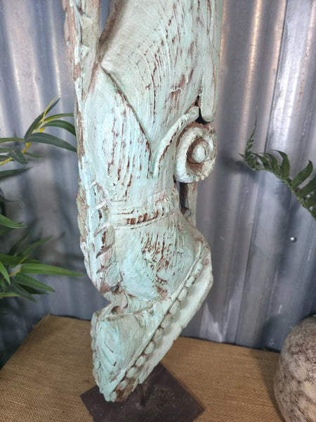 Antique 19th Century Indian Hand Carved Wooden Architectural Corbel On Stand