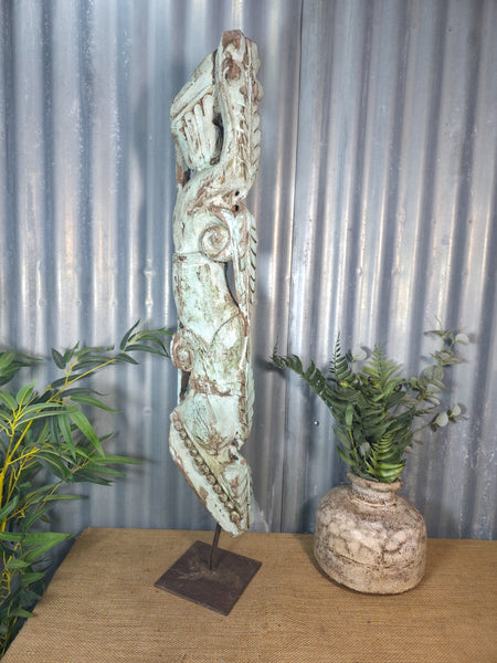 Antique 19th Century Indian Hand Carved Wooden Architectural Corbel On Stand
