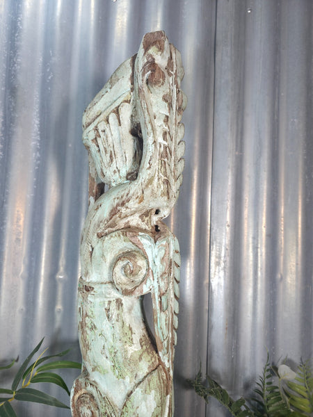 Antique 19th Century Indian Hand Carved Wooden Architectural Corbel On Stand