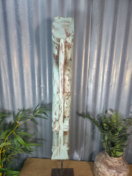 Antique 19th Century Indian Hand Carved Wooden Architectural Corbel On Stand