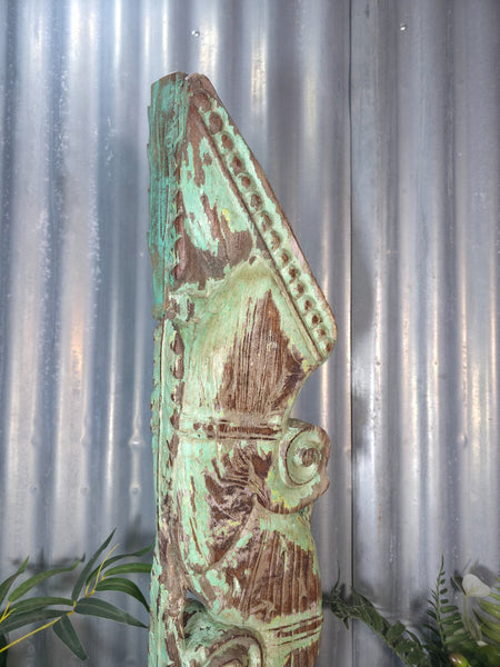 Antique 19th Century Indian Hand Carved Wooden Architectural Corbel On Stand