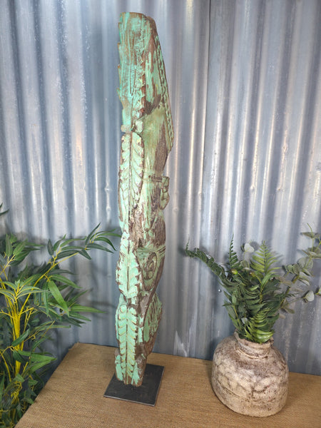 Antique 19th Century Indian Hand Carved Wooden Architectural Corbel On Stand