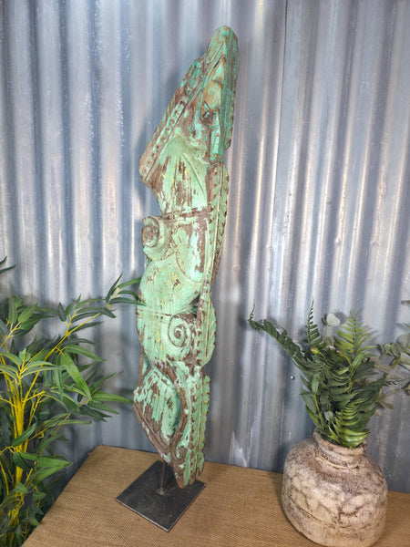 Antique 19th Century Indian Hand Carved Wooden Architectural Corbel On Stand