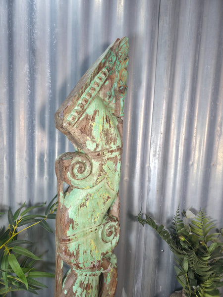 Antique 19th Century Indian Hand Carved Wooden Architectural Corbel On Stand