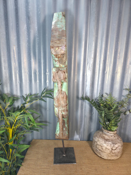 Antique 19th Century Indian Hand Carved Wooden Architectural Corbel On Stand