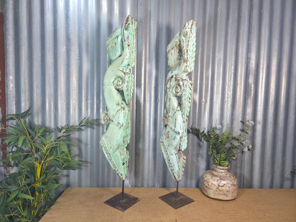Pair Of Antique 19th Century Indian Hand Carved Wooden Architectural Corbels